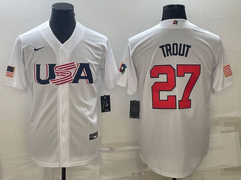 Men 2023 World Cub USA #27 Trout White Nike MLB Jersey9